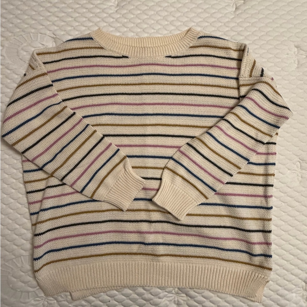 Emerson Fry Cream Crewneck Sweater with Multicolor Stripes